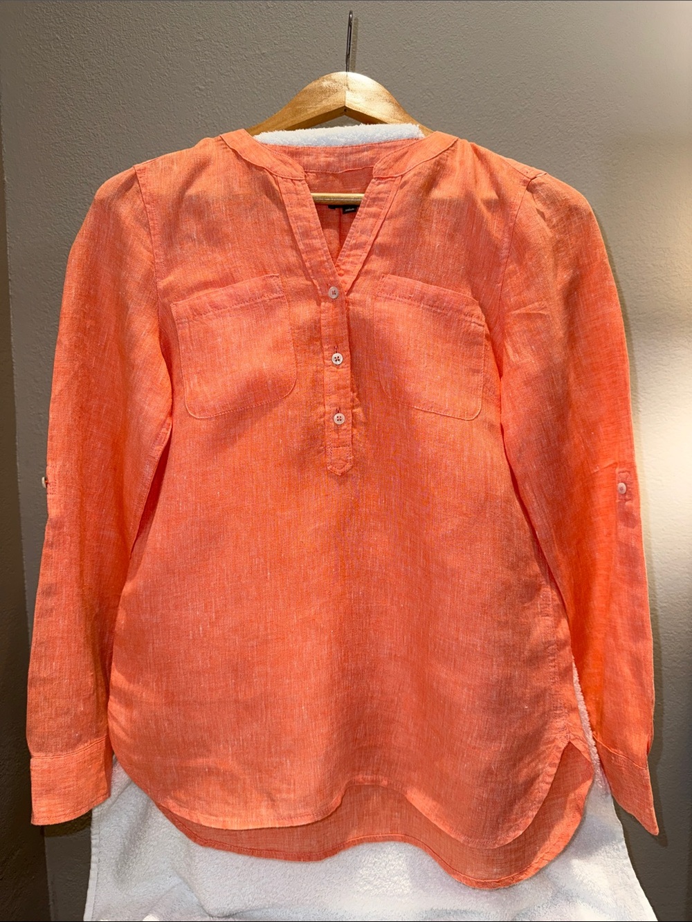 Talbots Coral Orange Long-Sleeve Linen Henley